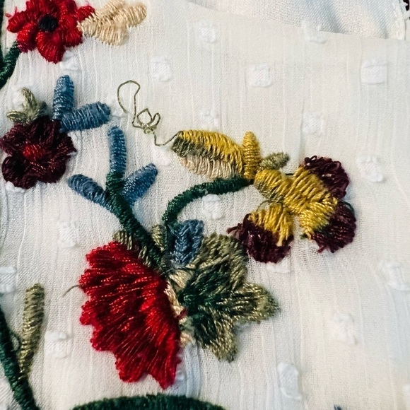 ZARA WOMENS CUTE WHITE FLUTTER SLEEVE EMBROIDERED TOP SIZE XS - Picture 6 of 15